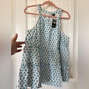 Torrid Blue and White Patterned Blouse